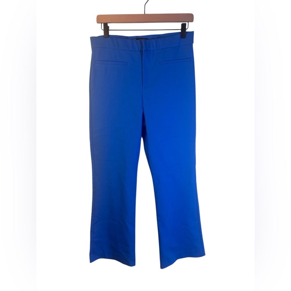 Zara Womenâs Vibrant Blue Cropped Flared Trouser Pants Size Large